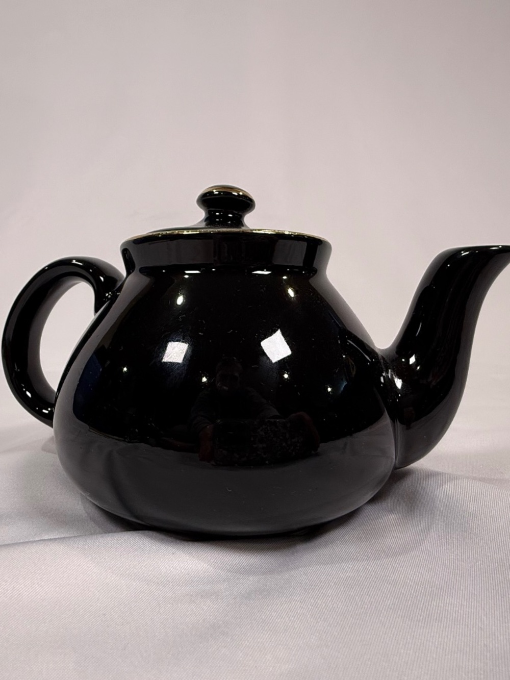 Hall China Black Teapot Made USA Glossy Mid Century Minimalist Dark Academia